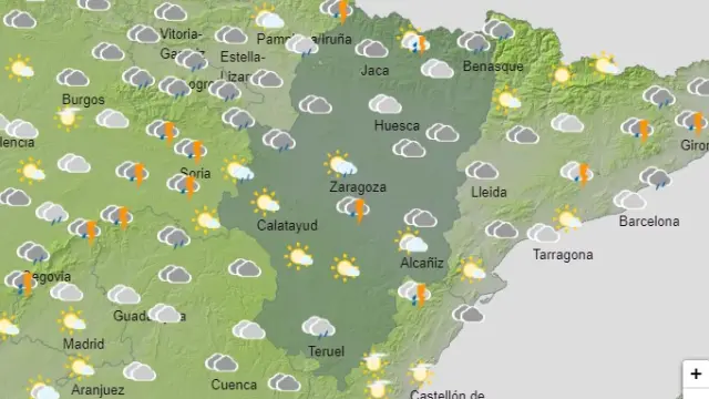 Avisos amarillos por lluvias y tormentas en varias zonas de Aragón este jueves