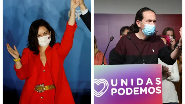 Isabel Díaz Ayuso y Pablo Iglesias tras la jornada electoral