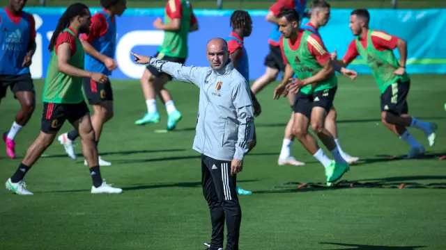 Roberto Martínez, en un entrenamiento de la selección belga en esta Eurocopa-.