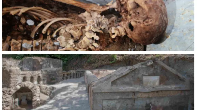 Tumba con un cuerpo momificado en Pompeya