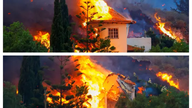La lava del volcán alcanza una casa en La Palma