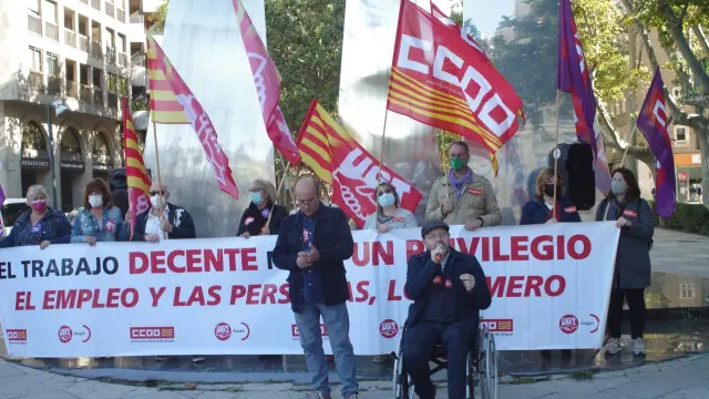 Concentración de esta protesta esta mañana en Zaragoza.