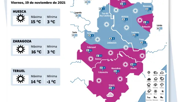 Mapa del tiempo en Aragón del 19 de noviembre de 2021