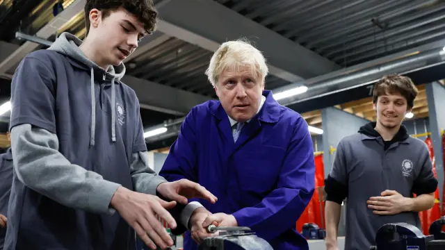 British Prime Minister Boris Johnson visits the technology centre at Hopwood Hall College, in Middleton