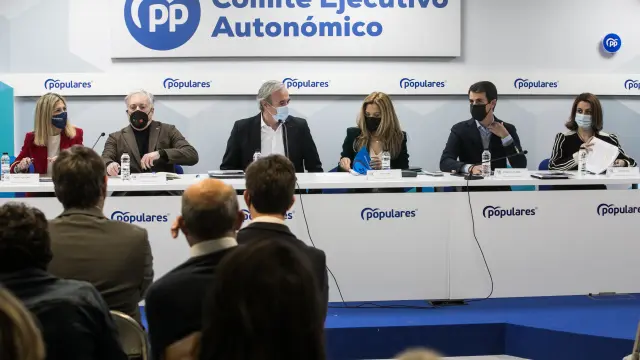 Primer comité ejecutivo del PP-Aragón de Jorge Azcón como líder autonómico del partido, este lunes.