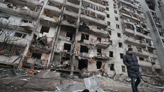 Consecuencias del bombardeo nocturno en Kiev