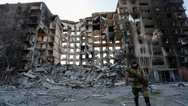 A view shows the besieged city of Mariupol