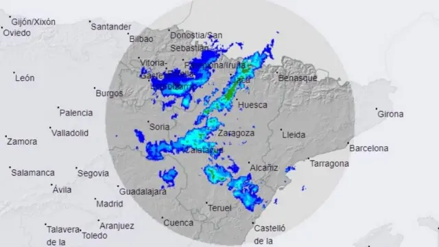 Radar de lluvia de la AEMET en qué zonas de Aragón está lloviendo en directo