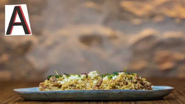 Plato de arroz de boletus con longaniza de Graus y foie