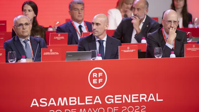 Luis Rubiales, en la Asamblea General de RFEF este lunes.
