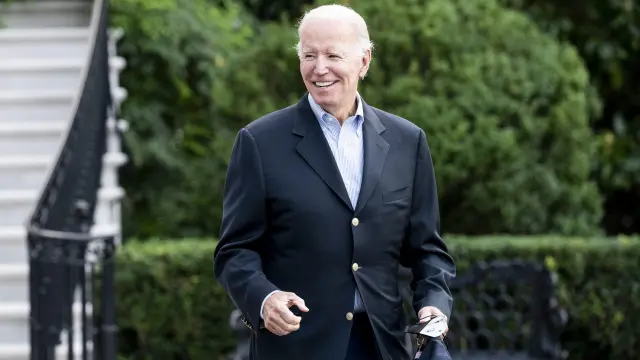 Joe Biden, esta mañana, tras salir de su aislamiento por covid.