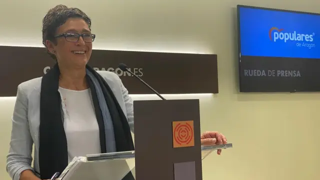 Ana Marín, durante la rueda de prensa ofrecida este miércoles en las Cortes de Aragón.