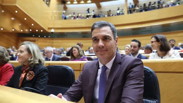 Pedro Sánchez en el pleno del Senado ayer.
