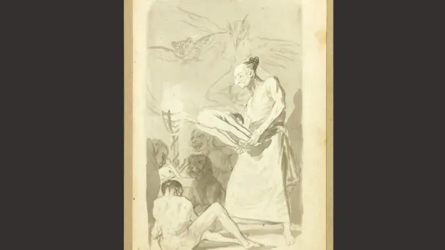 'La tía Chorriones enciende la hoguera', dibujo de Francisco de Goya.