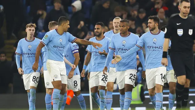 El Manchester City celebra la victoria durante la Copa de la Liga inglesa