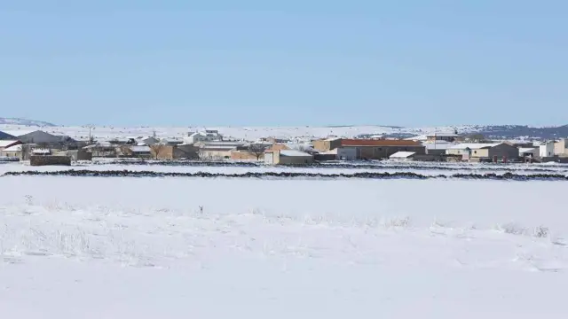 El pueblo de Bello durante la nevada de la borrasca Filomena.