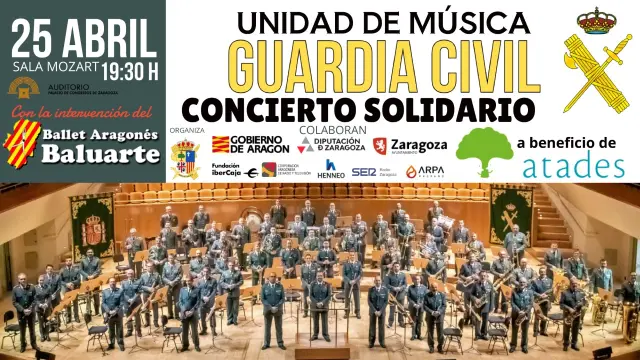 Cartel del concierto solidario a beneficio de Atades de la Unidad de Música de la Guardia Civil