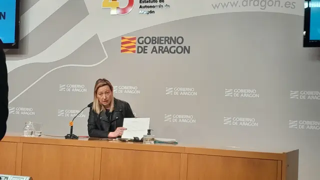 La consejera de Economía Marta Gastón, hoy en la rueda de prensa sobre datos del paro, ofrecida en el edificio Pignatelli.