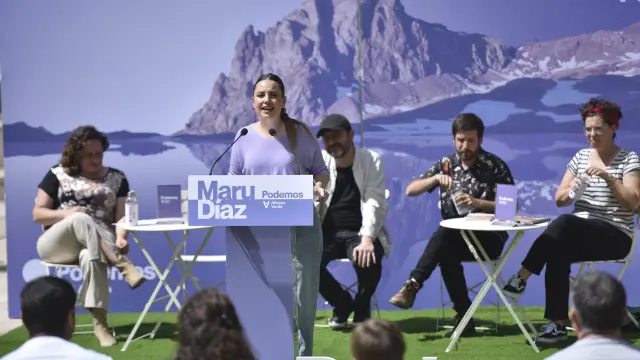 La candidata de Podemos en el mitin celebrado este domingo en Huesca.