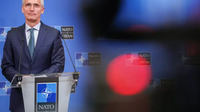 Jens Stoltenberg, secretario general de la OTAN, durante una conferencia en Bruselas.