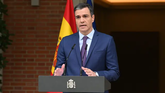 El presidente del Gobierno, Pedro Sánchez durante una rueda de prensa celebrada en la Moncloa.
