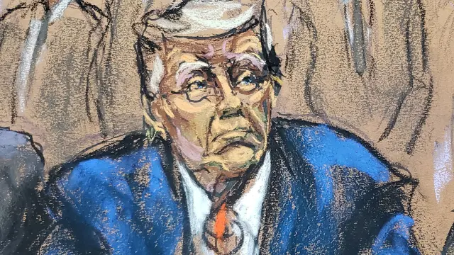 Former U.S. President Donald Trump faces charges before Magistrate Judge Moxila A. Upadhyaya that he orchestrated a plot to try to overturn his 2020 election loss, at federal court in Washington, U.S. August 3, 2023 in a courtroom sketch. REUTERS/Jane Rosenberg