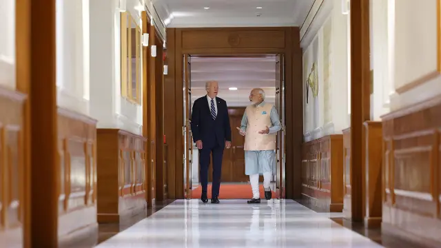 Reunión entre Biden y Mosi en la residencia oficial del primer ministro indio, en Nueva Delhi. INDIA G20 SUMMIT