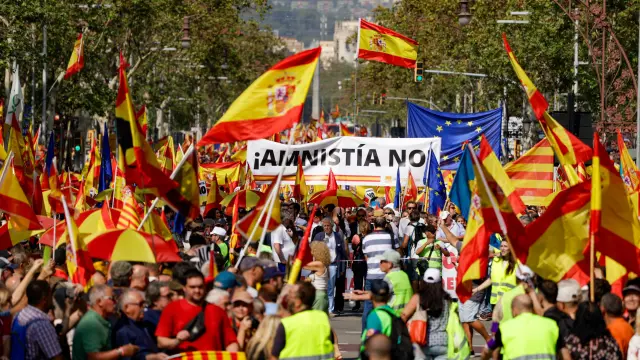 Un momento de la manifestación contra la amnistía el domingo 8 de octubre en Barcelona.