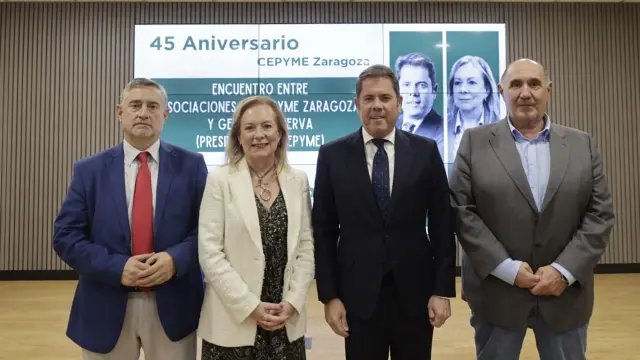 El presidente de Cepyme, acompañado por los presidentes de Cepyme Aragón y los responsables de la organización empresarial en las tres provincias.