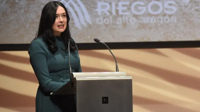 La alcalde de Huesca, Lorena Orduna, durante la inauguración de la 25ª Jornada Informativa de Riegos del Alto Aragón.