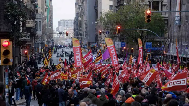 Manifestación sindical por una huelga en España