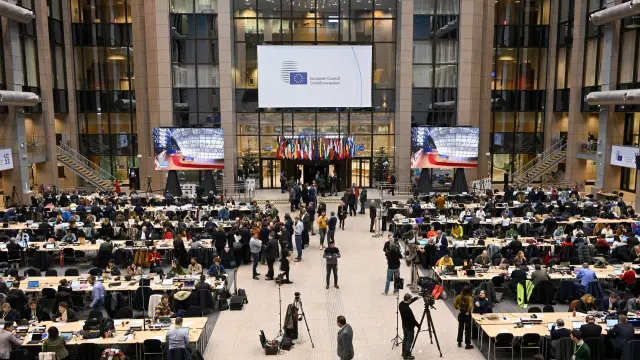 Sala de prensa durante la reunión de líderes de la Unión Europea..CONSEJO DE LA UE..14/12/2023 [[[EP]]]
