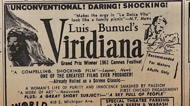 Anuncio de 1962 con el estreno de 'Viridiana' en Chicago.
