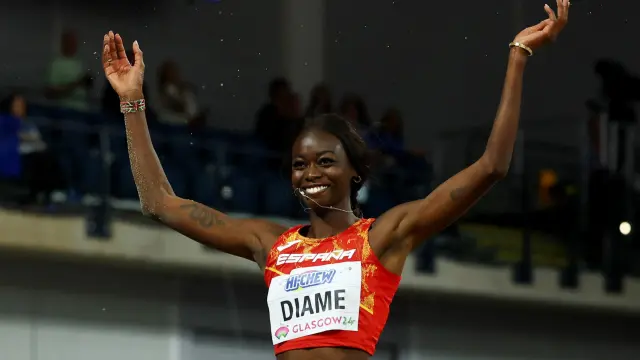 Athletics - World Athletics Indoor Championships - Commonwealth Arena, Glasgow, Scotland, Britain - March 3, 2024 Spains Fatima Diame reacts during the womens long jump final REUTERS/Hannah Mckay [[[REUTERS VOCENTO]]]