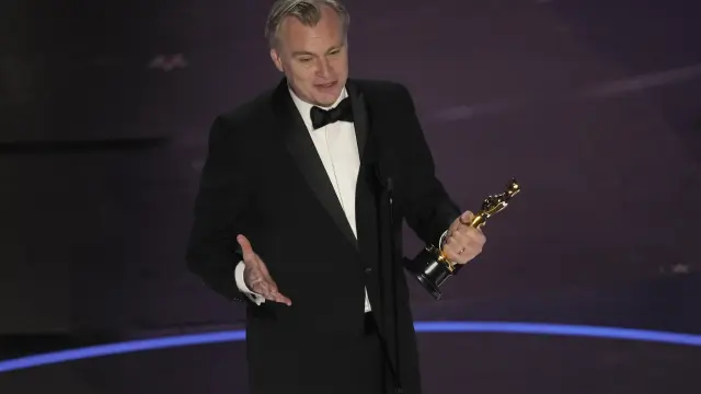 Christopher Nolan accepts the award for best director for "Oppenheimer" during the Oscars on Sunday, March 10, 2024, at the Dolby Theatre in Los Angeles. (AP Photo/Chris Pizzello)