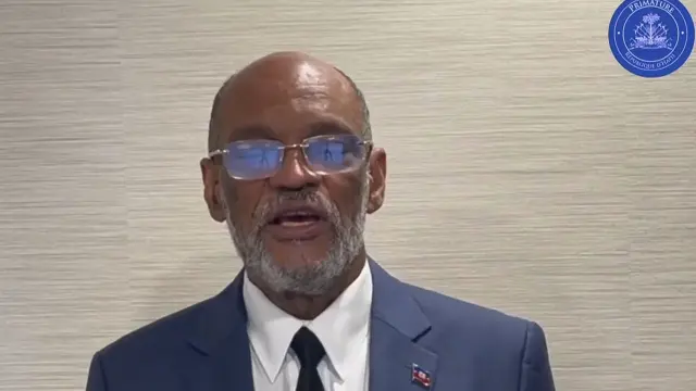 Captura de vídeo que muestra al primer ministro de Haití, Ariel Henry, durante el anuncio de su dimisión HAITÍ CRISIS