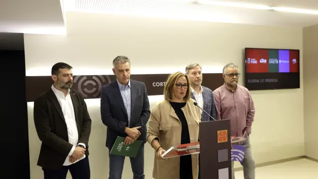 Los cinco portavoces de la oposición en las Cortes han comparecido este lunes para reclamar el cese del vicepresidente aragonés, Alejandro Nolasco.