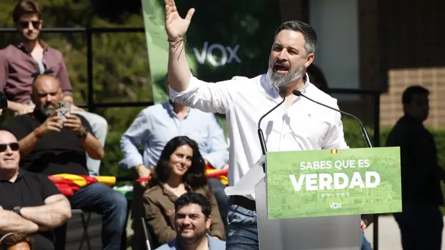 El presidente de Vox, Santiago Abascal, en un acto electoral en Getxo.