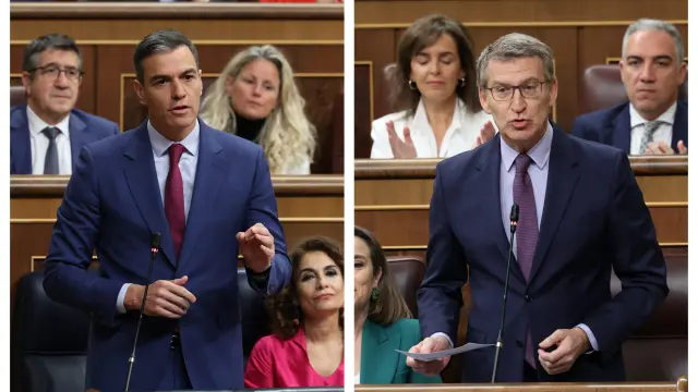 Combo de imágenes de Sánchez y Núñez Feijóo en el Congreso