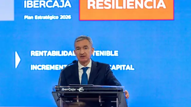 Víctor Iglesias, durante la presentación del plan estratégico de Ibercaja.