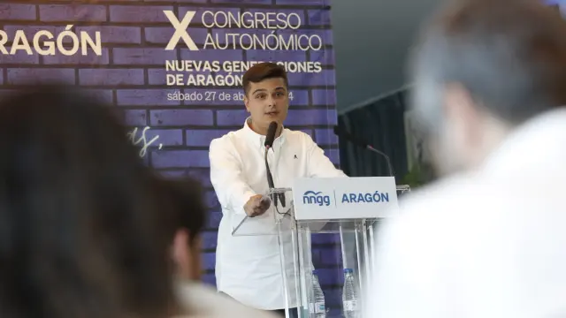 José Mateo Moraz, nuevo presidente de las Nuevas Generaciones del PP en Aragón durante su intervención este pasado sábado