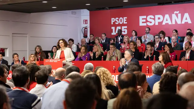 La vicepresidenta del Gobierno y vicesecretaria general del PSOE, María Jesús Montero durante el Comité Federal celebrado el sábado 27 de abril en la sede del PSOE en Ferraz.