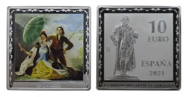 Moneda de plata, y a color, acuñada también en homenaje a Goya.