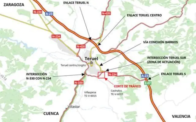 Afecciones en la N-234 con el acceso a Teruel por la Fuenfresca.