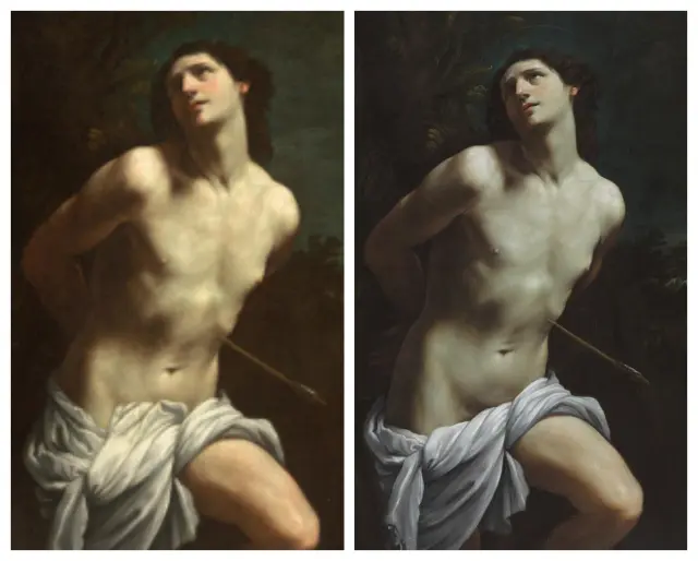 Antes y después de la restauración del 'San Sebastián' de Guido Reni.