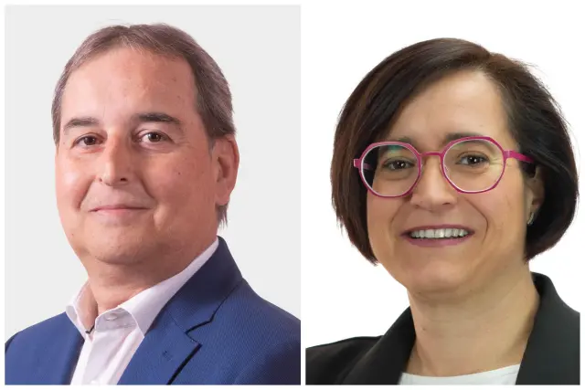 Alfonso Adán, candidato del PSOE a la alcaldía de Binéfar, y Patricia Rivera, candidata del PP.