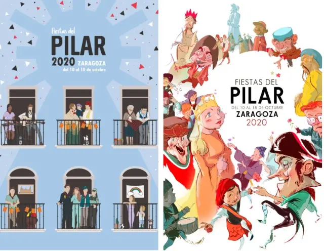 Los dos carteles de fiestas del Pilar 2020 que han logrado el accesit.