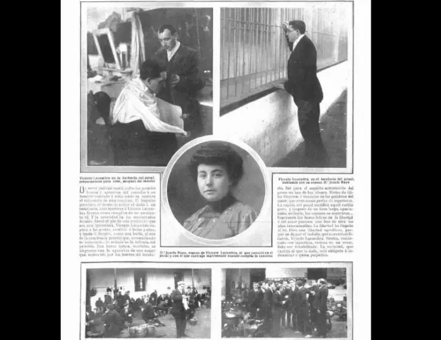Página sobre Vicente Lacambra publicada en Mundo Gráfico. En el centro, imagen de su esposa,Josefa Royo, a quien conoció en la cárcel.