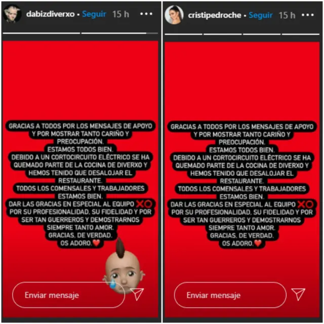 Mensajes de Dabiz Muñoz y Cristina Pedroche en Instagram