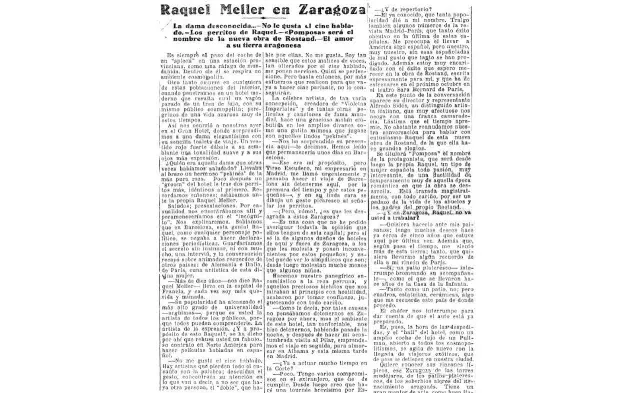 El 8 de marzo de 1931, la cantante de Tarazona ocupaba dos páginas de HERALDO. No le seducía el cine sonoro pero amaba Zaragoza, y acudió a visitar #a la Virgen del Pilar.
